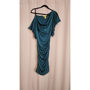 Catherine Malandrino Teal One-Shoulder Draped Dress